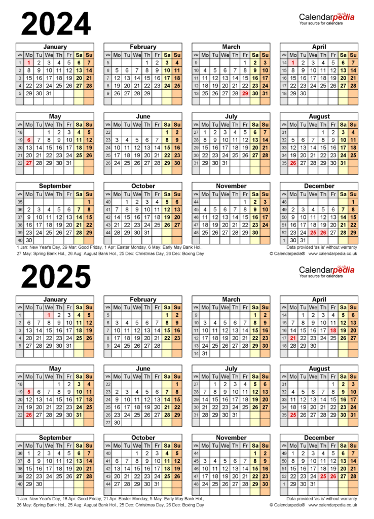 2024 2025 Two Year Calendar Free Printable Excel Templates Images