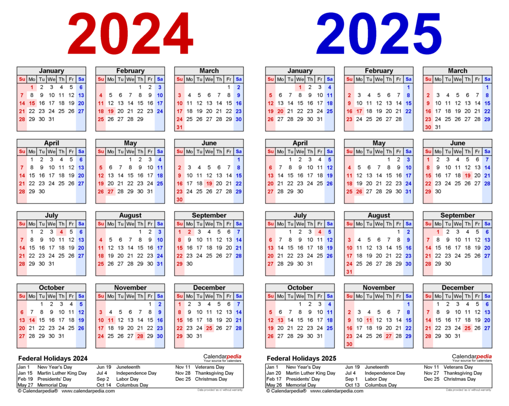 2024 And 2025 Calendar With Holidays