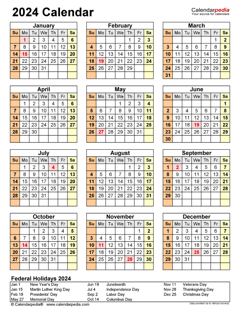 2024 Calendar Printable Free