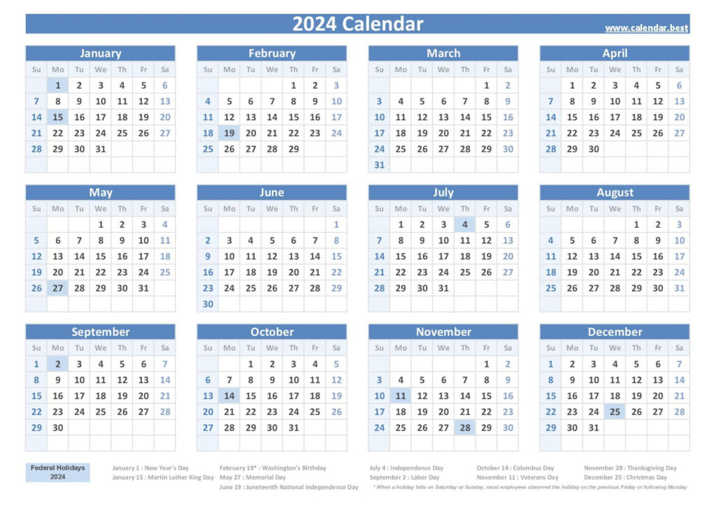 2024 Holiday Calendar Federal Printable Worksheets Calendar 2024 All 