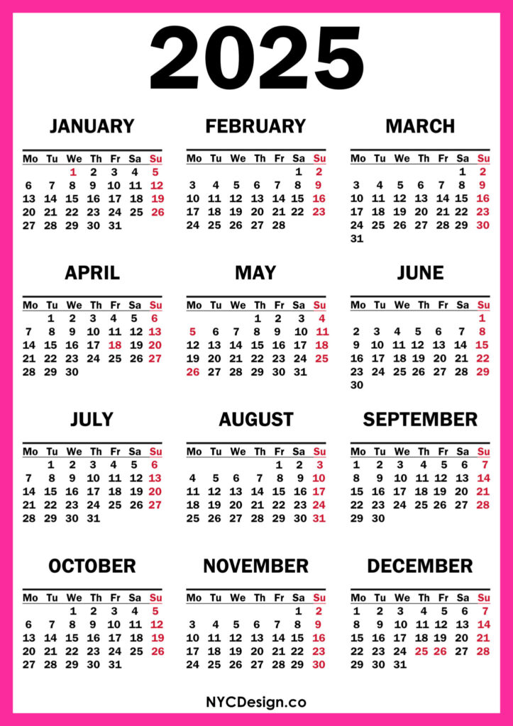 2025 Calendar With UK Holidays Printable Free Pink Nycdesign us 