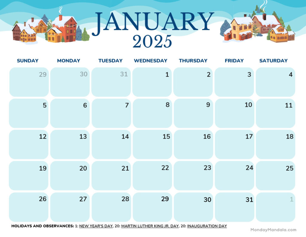 2025 January Calendar Page Template Free Fawne Jenifer