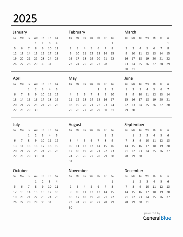 2025 Printable Calendar Free Printable Year Anetta Raquel