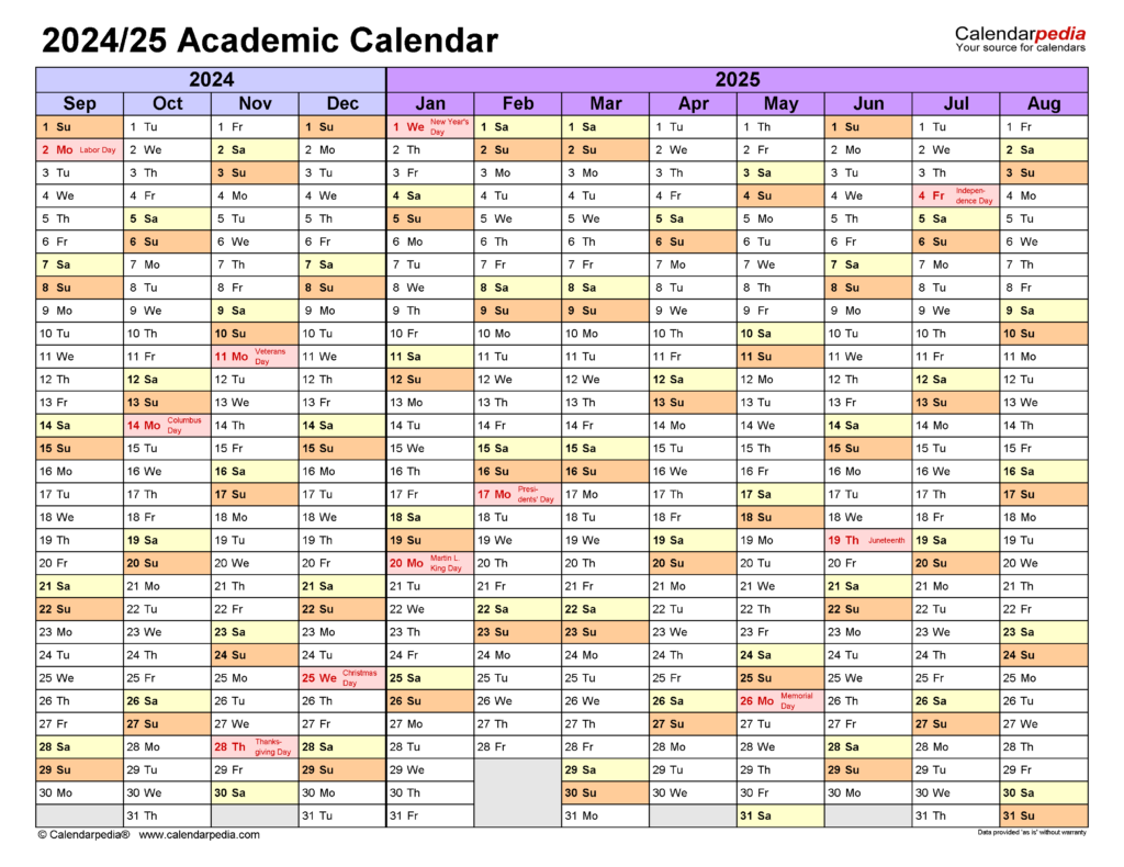 Academic Calendars 2024 2025 Free Printable Word Templates Riset