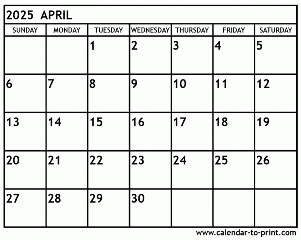 April 2025 Calendar Printable