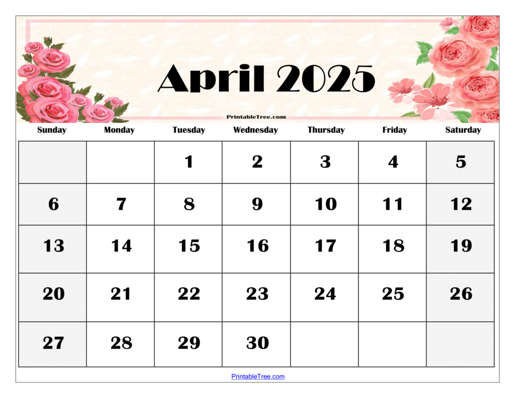 April 2025 Calendar Printable PDF Template With Holidays