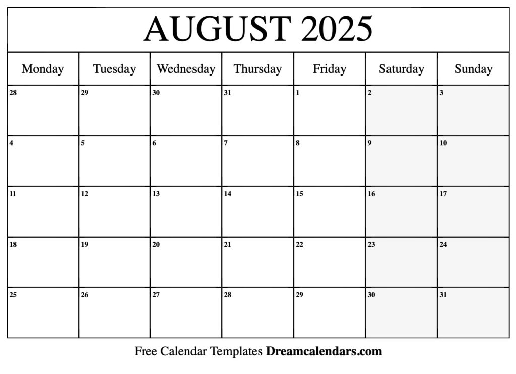 August 2025 Calendar Free Printable With Holidays And Observances