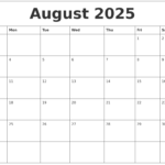 August 2025 Calendar Monthly