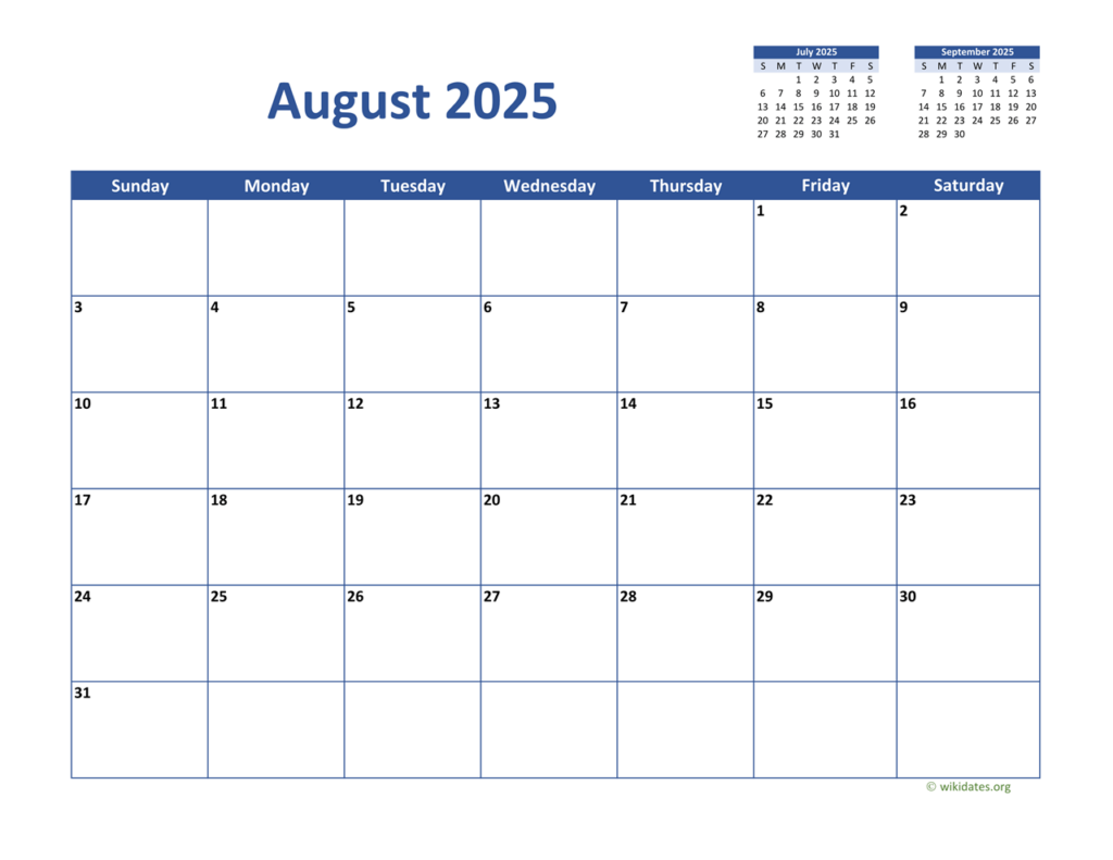 August 2025 Calendar Printable Free Wiki Calendrier 2025 2026 Gratuit