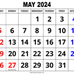 Calendar 2024 Printable May Nola Whitney