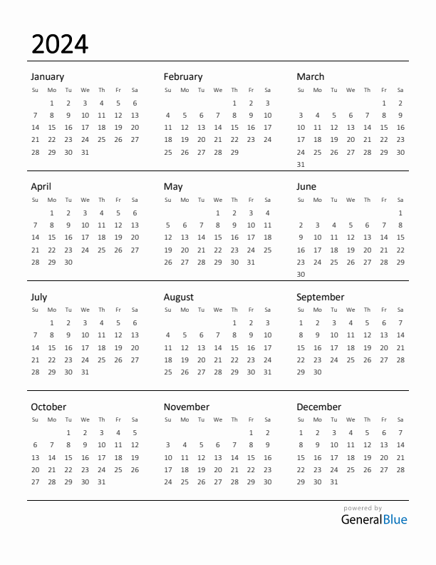 Free Printable 2024 Calendar Template Wordless Greer Tamara