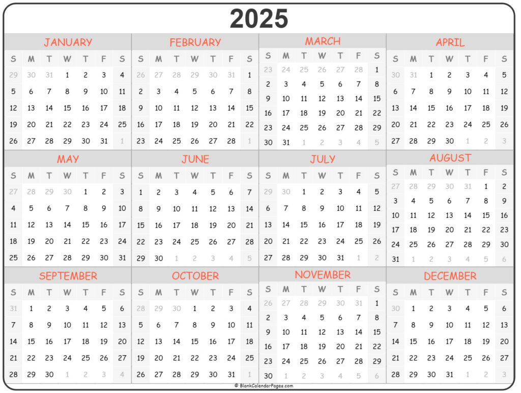 Free Printable Yearly Calendar 2025