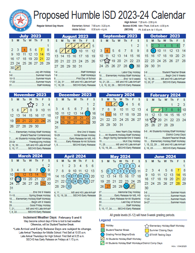 Humble ISD Announces Its Proposed 2023 2024 Calendar