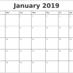 January 2019 Printable Monthly Calendar