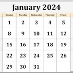 January 2024 Calendar Free Printable