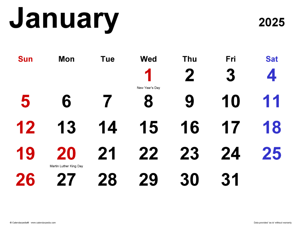 January 2025 Calendar Templates For Word Excel And PDF