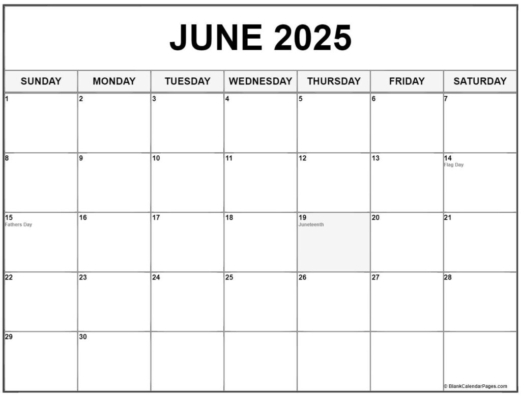 June 2025 Calendar Printable With Holidays Excel Calendar 2025 Download