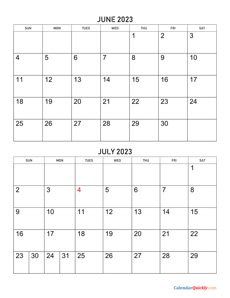 June July 2023 Calendar Printable Notes Pdf Vertical Landscape Format 