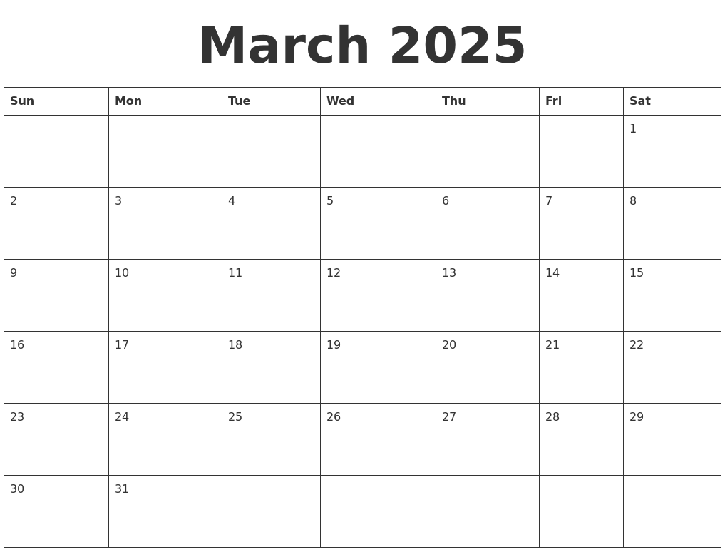 March 2025 Free Calendar Printable