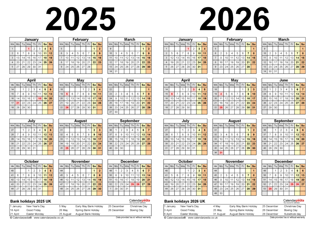 Printable 2 Year Calendar 2025 And 2026 Calendar January 2025 Printable