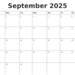 September 2025 Free Printable Calenders