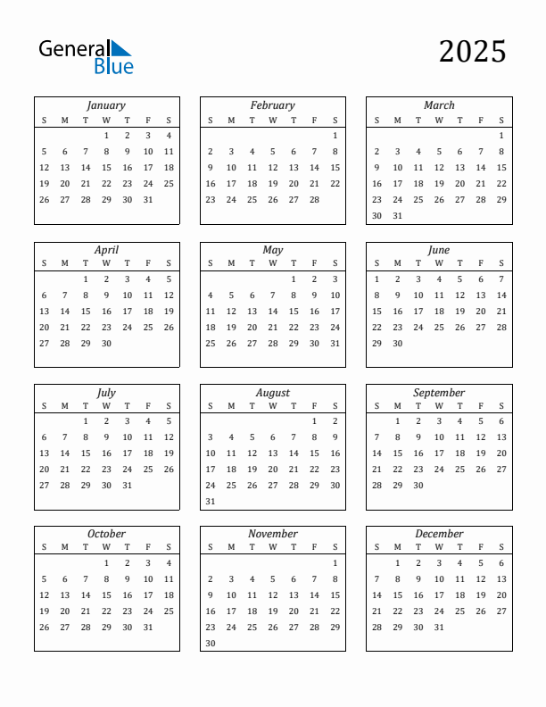 Small Printable Calendar 2025 Jena Robbin