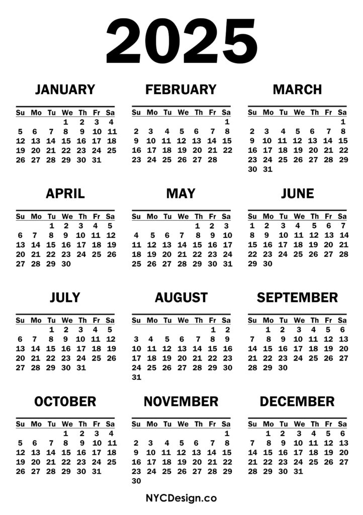 Yearly Calendar 2025 Month Per Page For Comprehensive Planning 