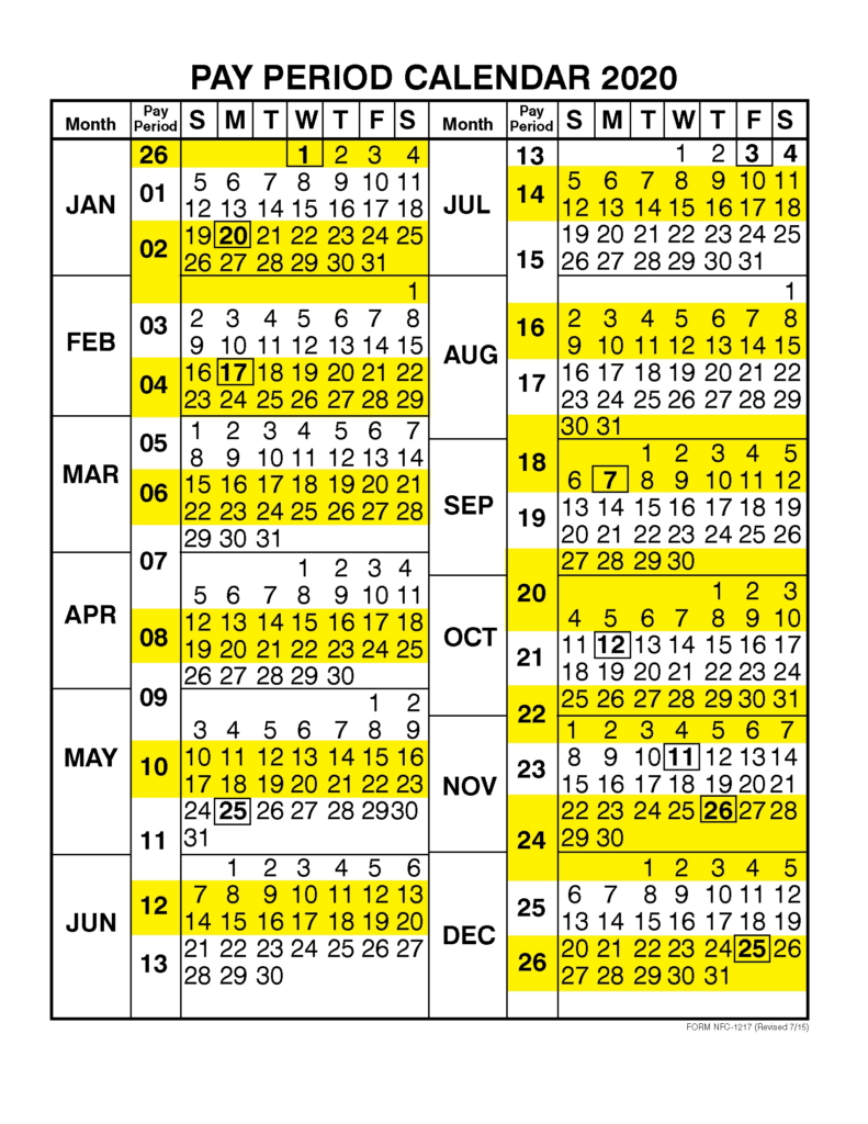 2020 Government Payroll Calendar Template Calendar Design