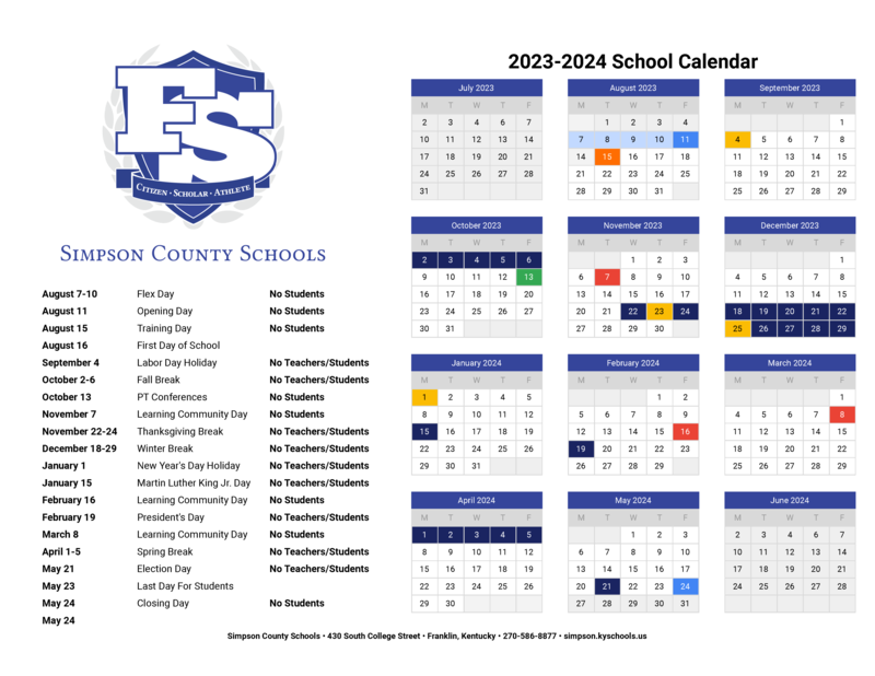 2023 2024 District Calendar Simpson County Schools