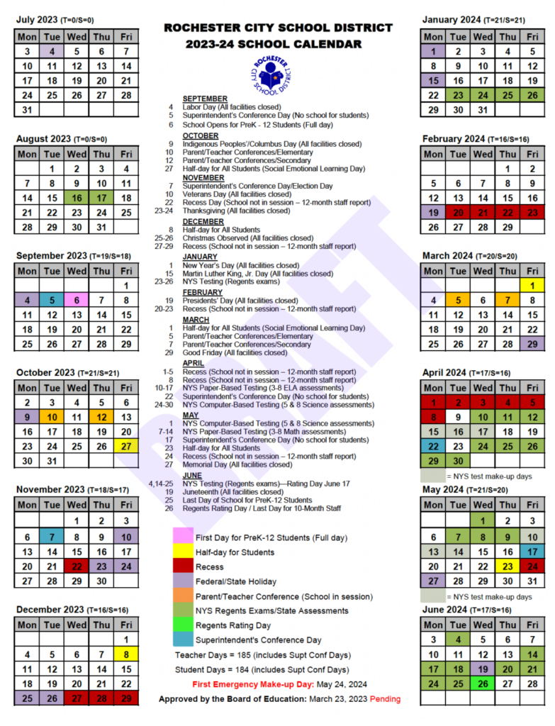 2023 2024 School Calendar Draft Rochesterteachers