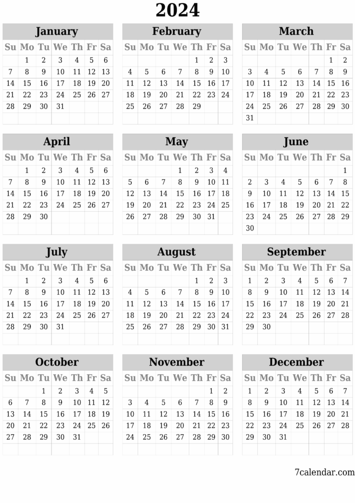 2024 Blank Yearly Calendar Template