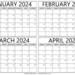 2024 Calendar January To April Beryl Chantal