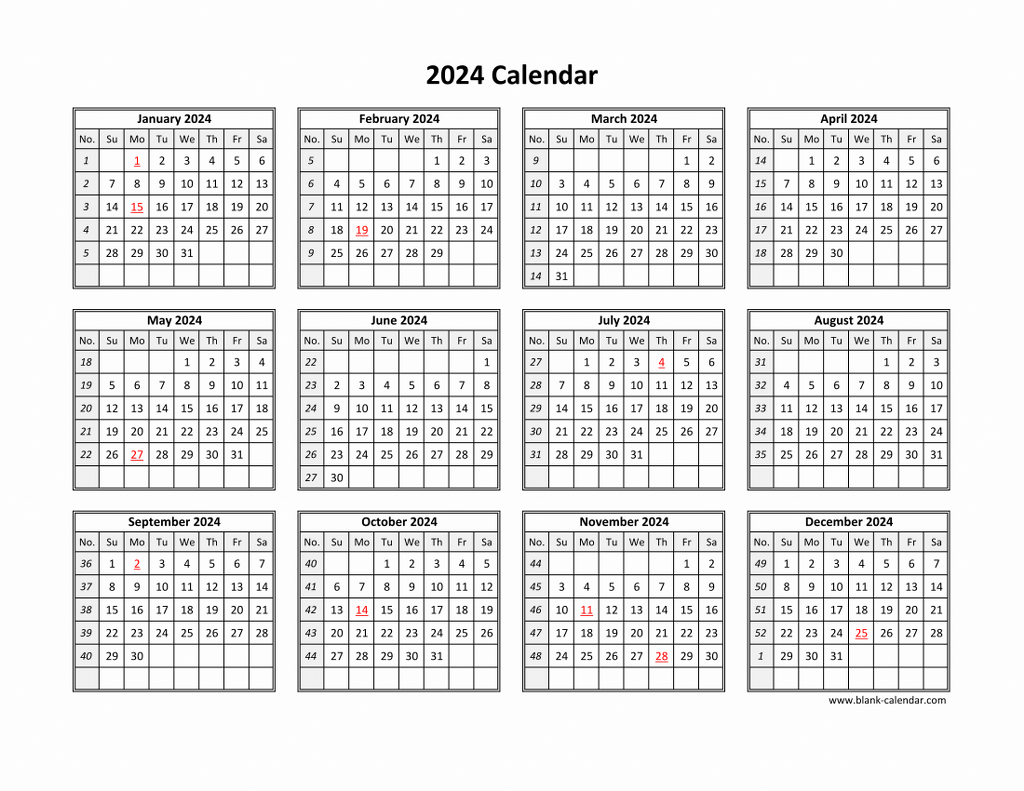 2024 One Page Calendar Printable Pdf 2024 Latia Monique