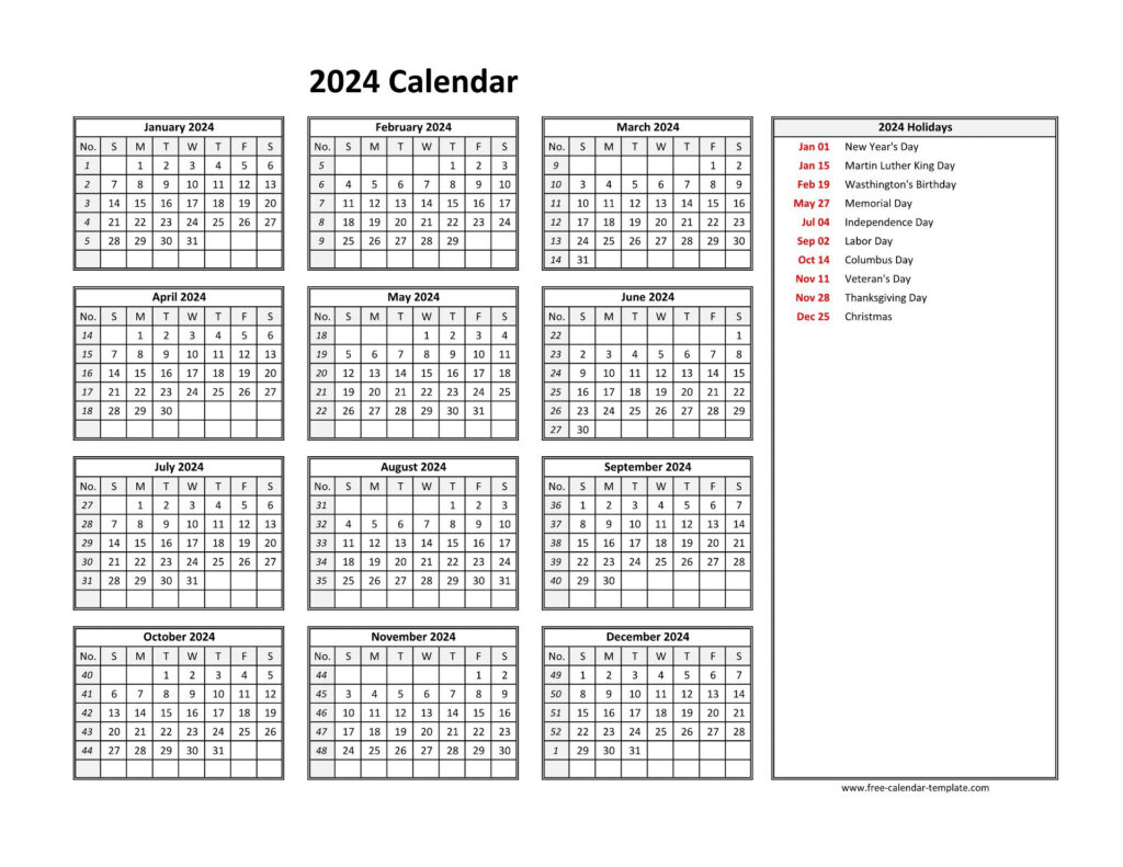 2024 Yearly Calendar Template Word Free Nelle Sophia