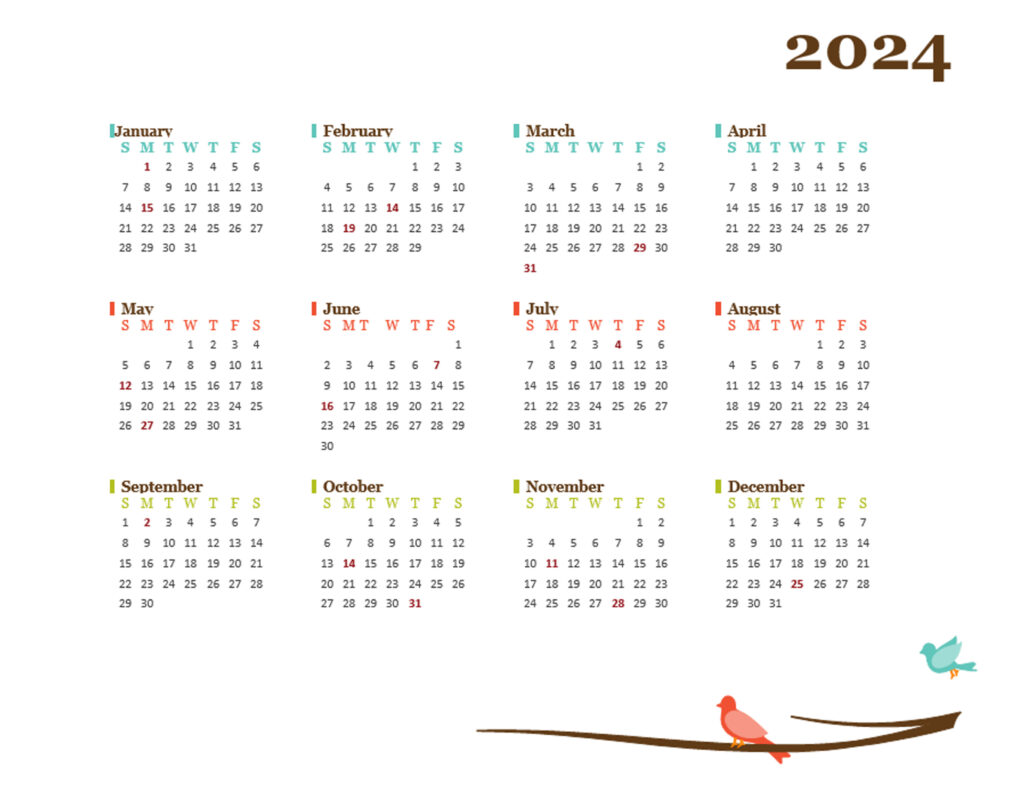 2024 Yearly Printable Calendars In Microsoft Word Excel And Pdf The Riset