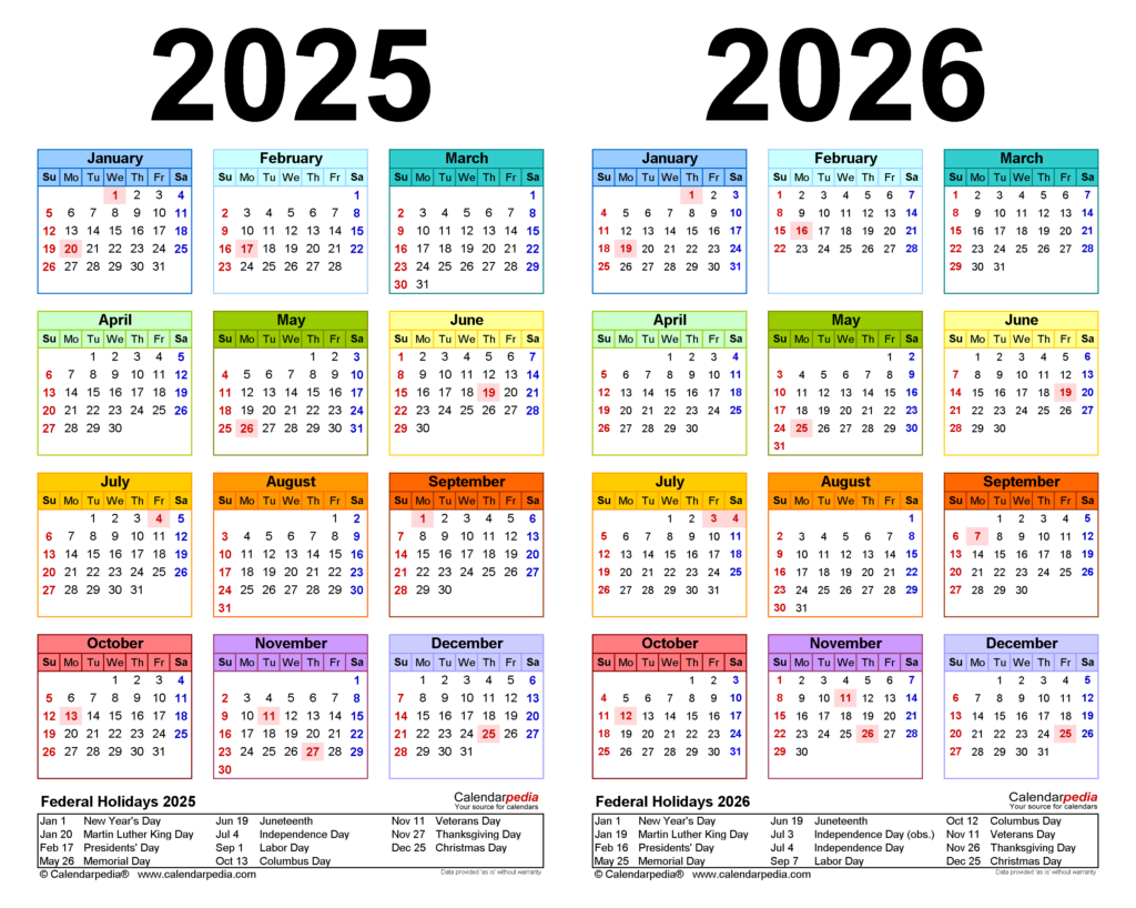 2025 2026 Two Year Calendar Free Printable PDF Templates