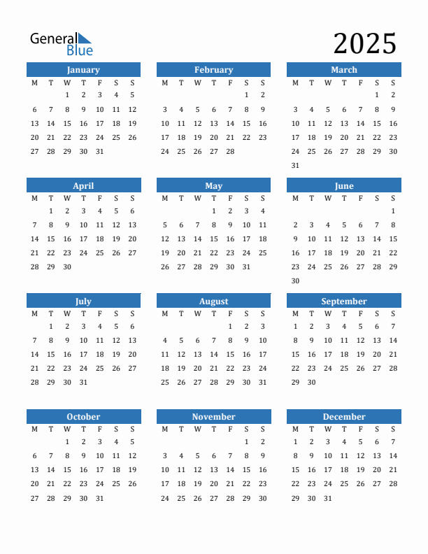 2025 Calendar Monday To Sunday Excel Calendar 2025 Download