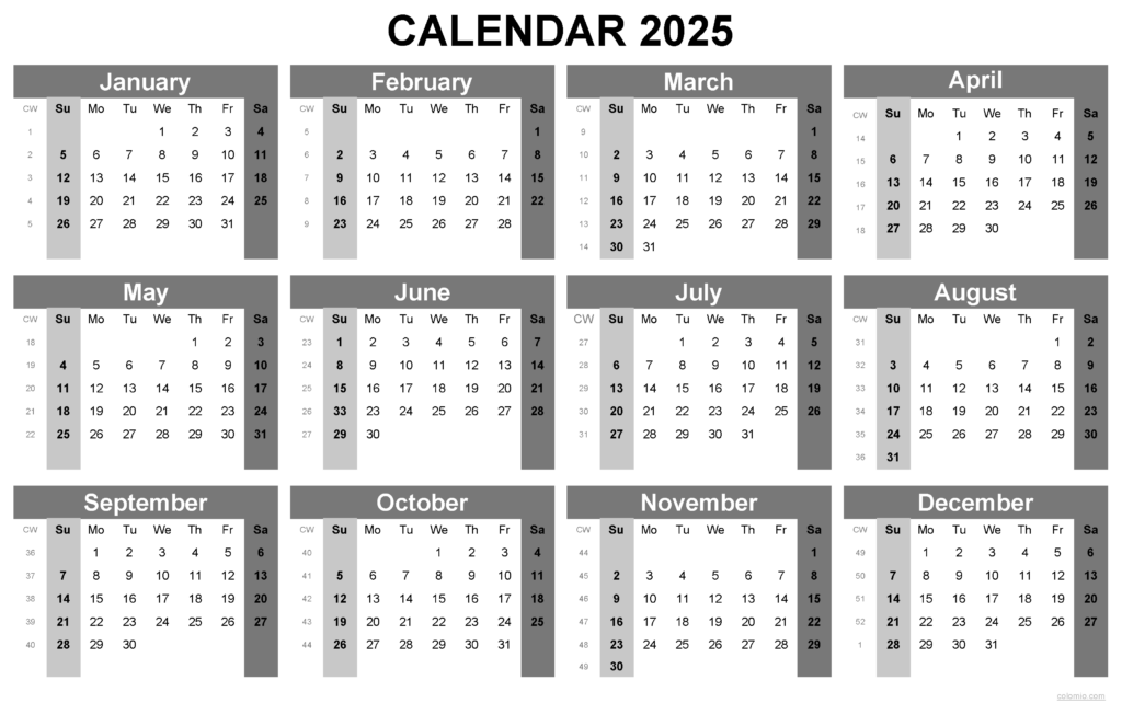 2025 Calendar Printable PDF Excel And Image File Free Download 