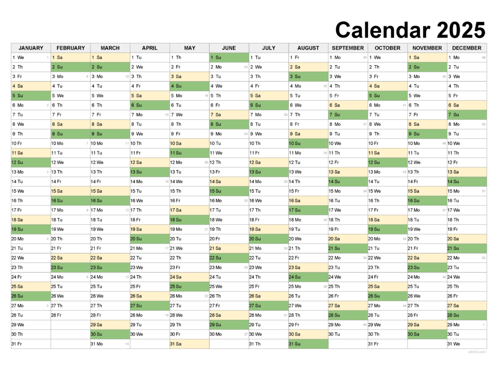 2025 Calendar Printable PDF Excel And Image File Free Download 