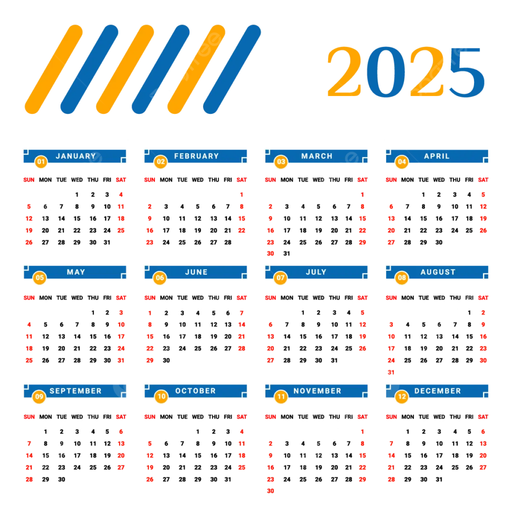 2025 Calendar With Blue And Yellow Unique Design Vector Calendar 2025 