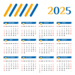 2025 Calendar With Blue And Yellow Unique Design Vector Calendar 2025