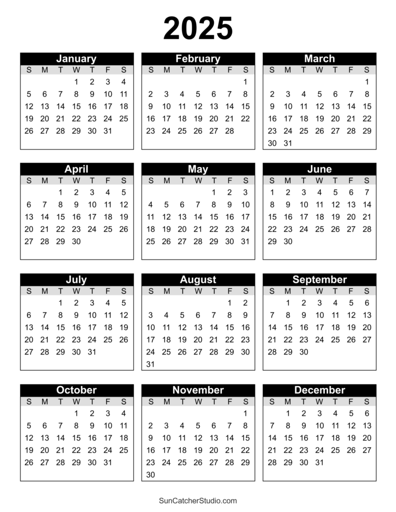 2025 Calendar Year 12 Months Free Brena Clareta