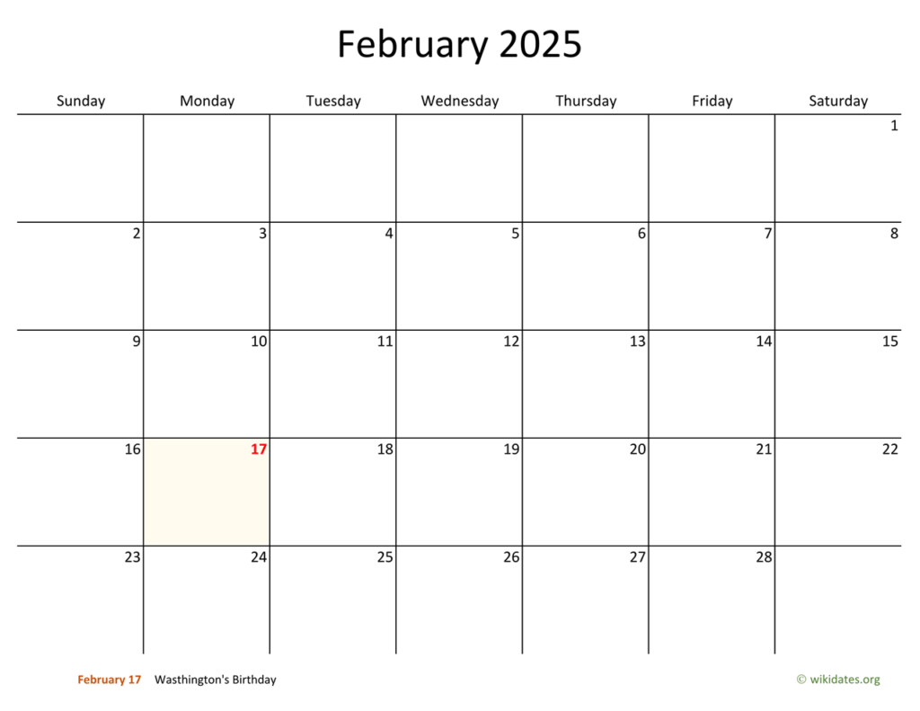 2025 February Calendar Blank Download Aadhar Kalie Marilin