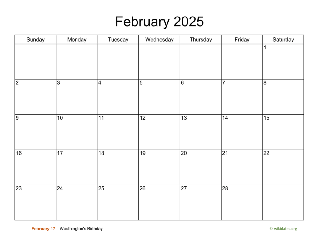 2025 February Calendar By Month Name List Corie Claudine