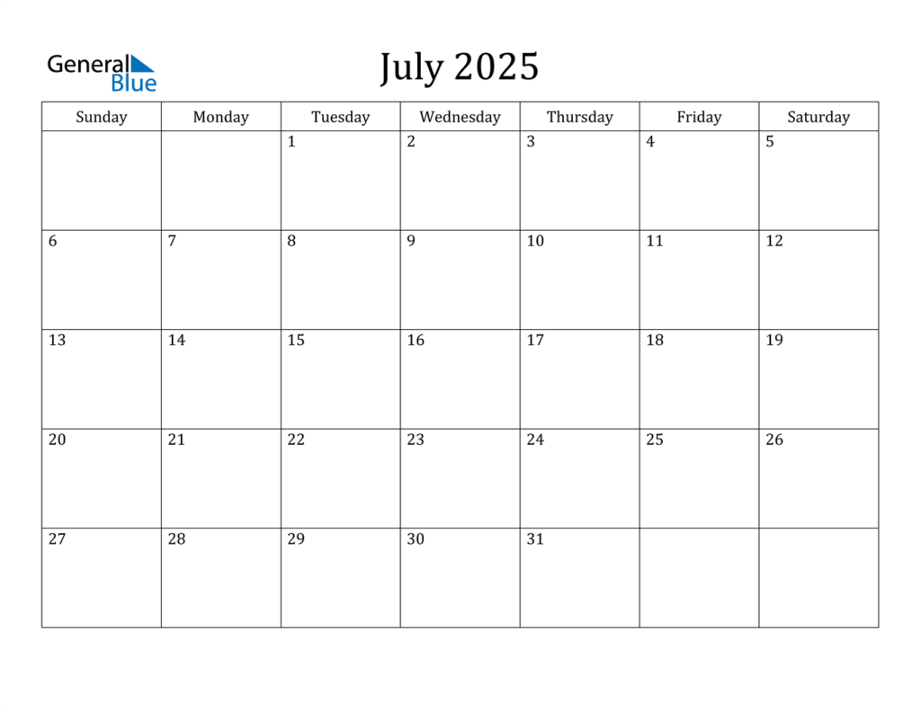 2025 July Calendar PDF A Comprehensive Guide To The Seventh Month 