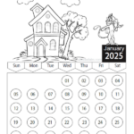 2025 Kids Cartoon Character Coloring Calendar Free Printable Templates