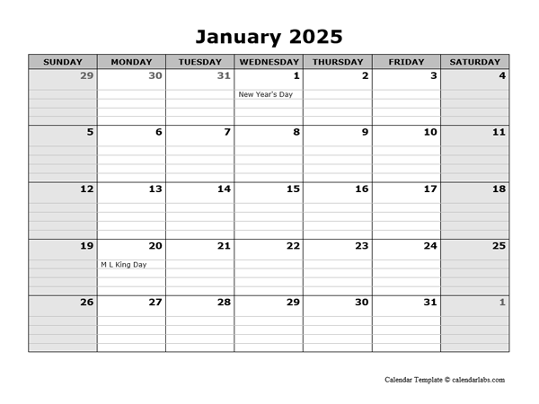 2025 Monthly Calendar With Daily Notes Free Printable Templates