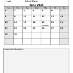 2025 Monthly School Jun Sep Calendar Free Printable Templates