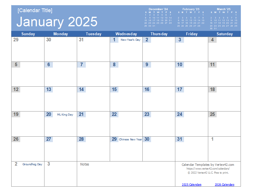 2025 Printable Calendar