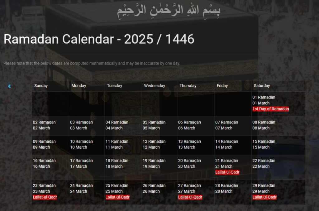 2025 Ramadan Calendar A Comprehensive Guide To Fasting And Observances 